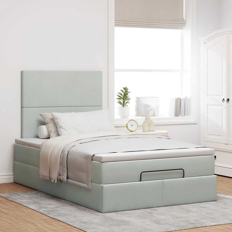 Ottoman bed met matrassen 120x200cm fluweel lichtgrijs