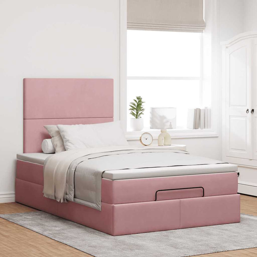 Ottoman bed met matrassen 120x200cm fluweel roze