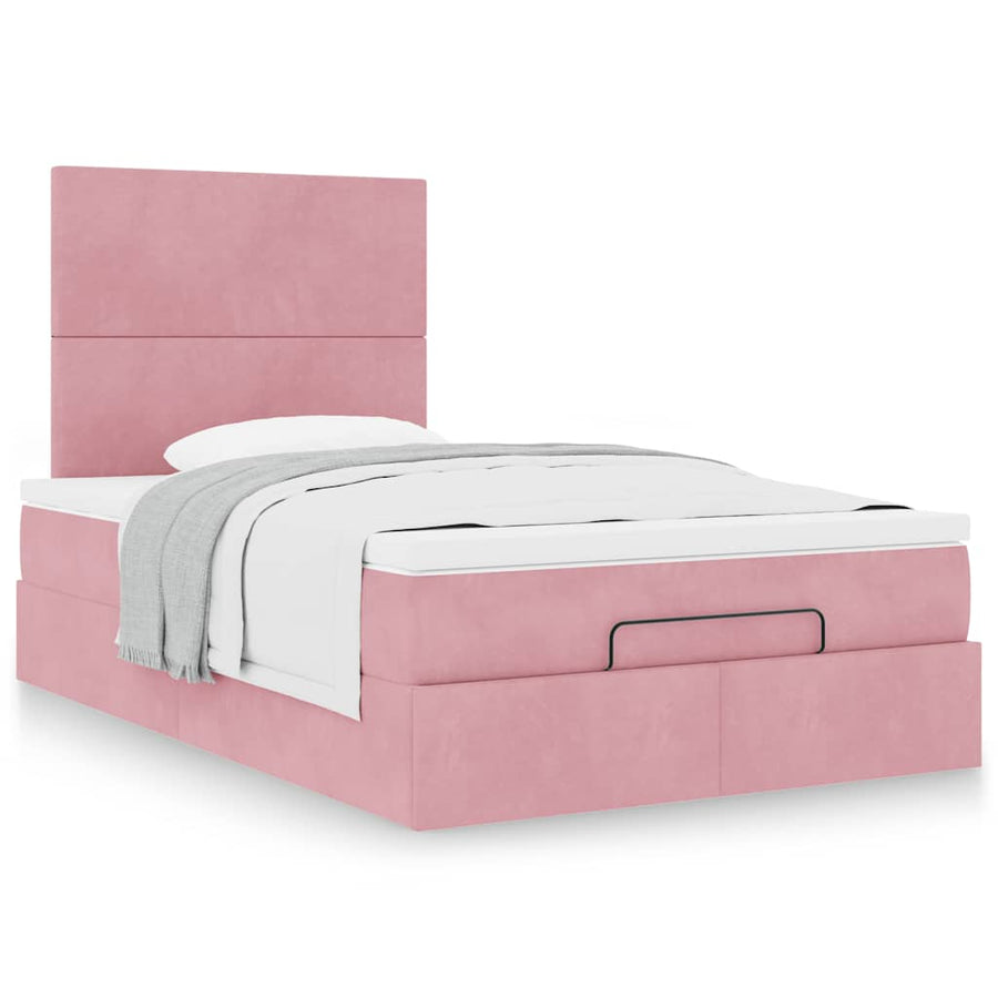 Ottoman bed met matrassen 120x200cm fluweel roze