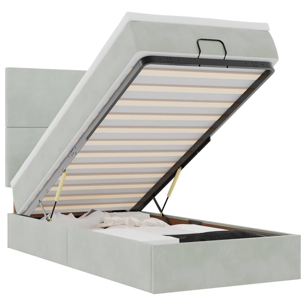Ottoman bed met matrassen 140x190cm fluweel lichtgrijs