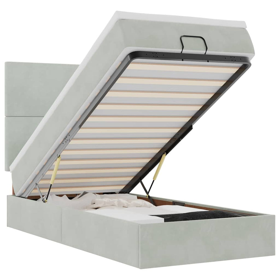 Ottoman bed met matrassen 140x190cm fluweel lichtgrijs