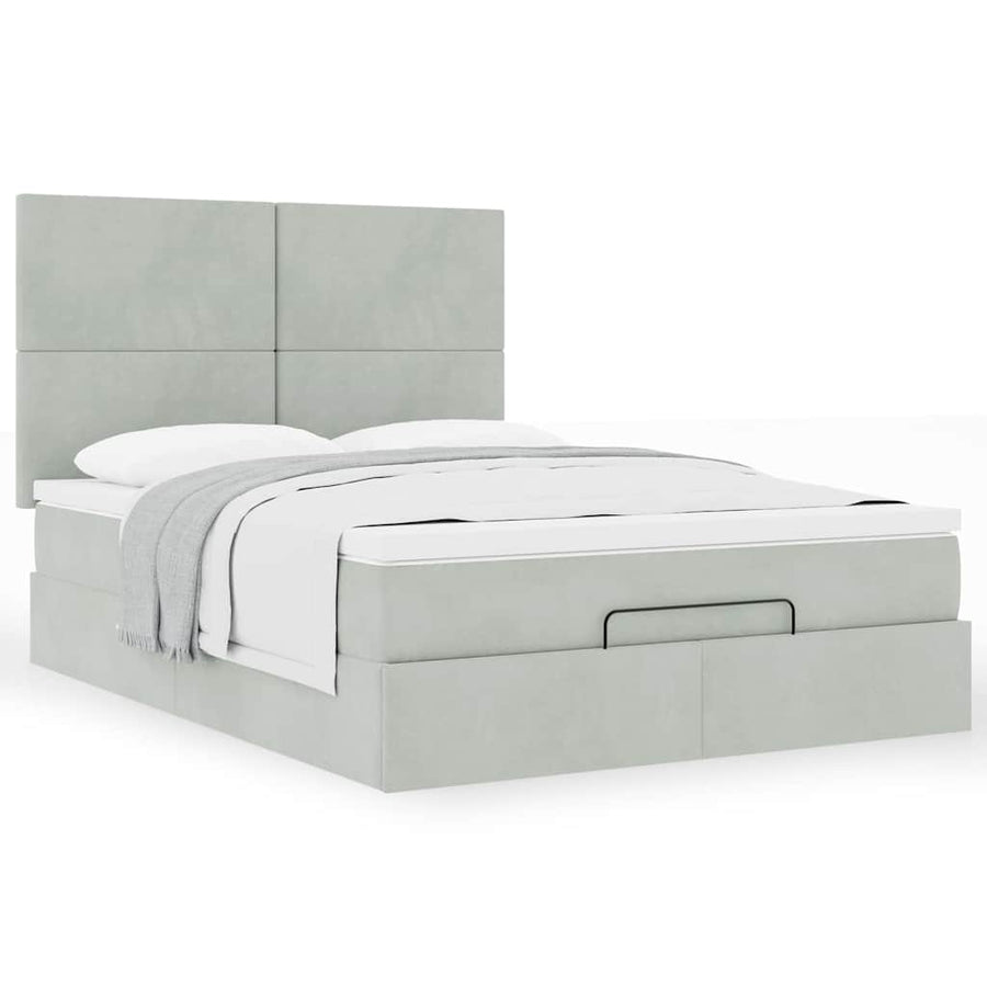 Ottoman bed met matrassen 140x190cm fluweel lichtgrijs