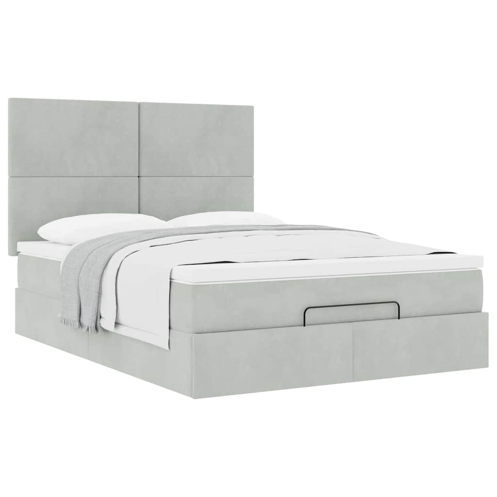 Ottoman bed met matrassen 140x190cm fluweel lichtgrijs
