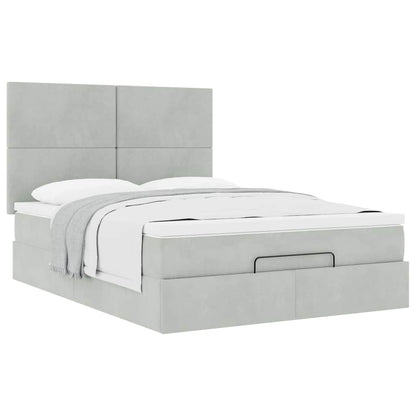 Ottoman bed met matrassen 140x190cm fluweel lichtgrijs