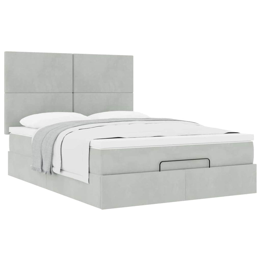 Ottoman bed met matrassen 140x190cm fluweel lichtgrijs