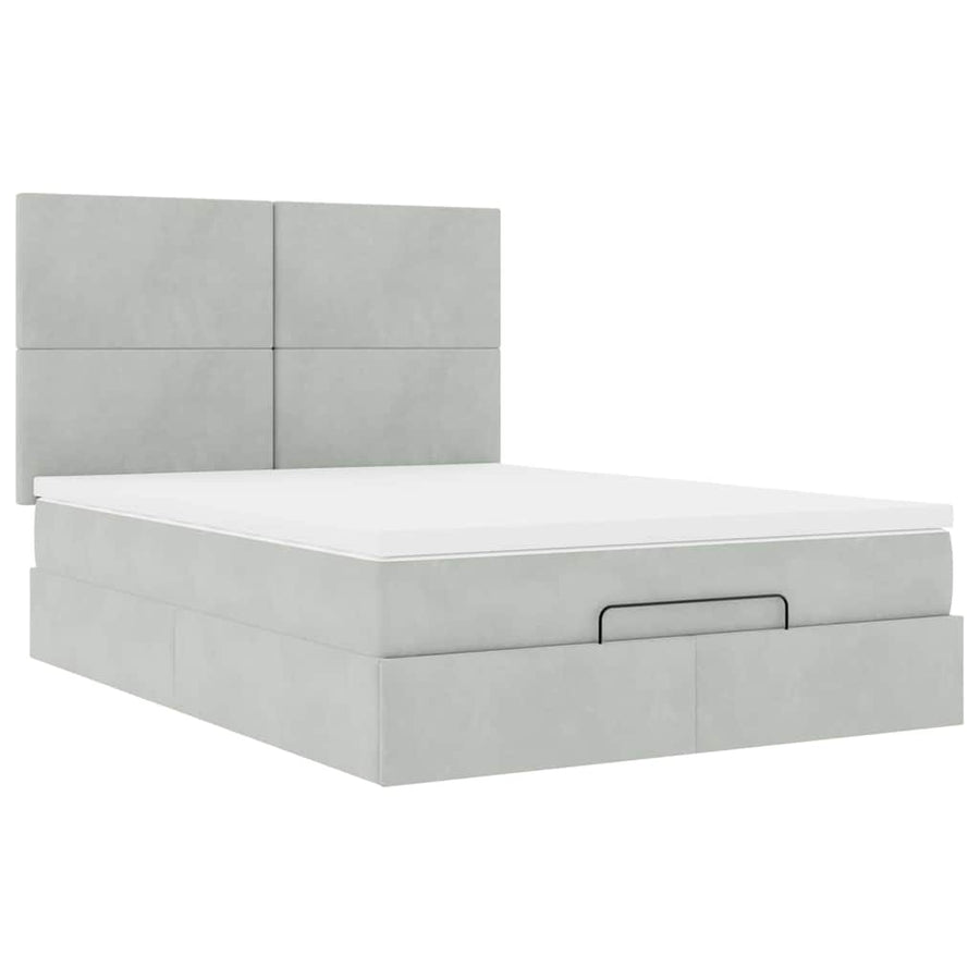Ottoman bed met matrassen 140x190cm fluweel lichtgrijs