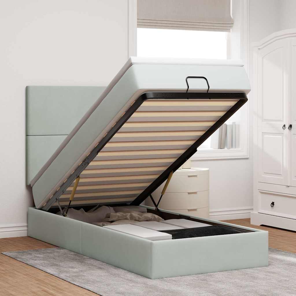 Ottoman bed met matrassen 140x190cm fluweel lichtgrijs