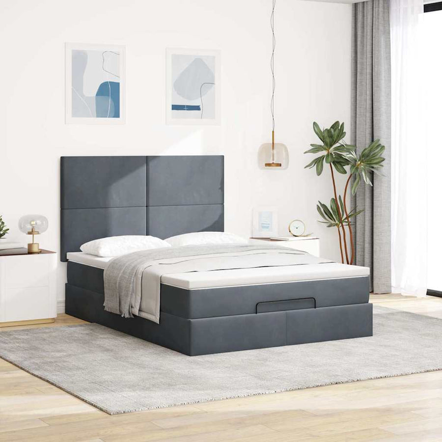 Ottoman bed met matrassen 140x190cm fluweel donkergrijs