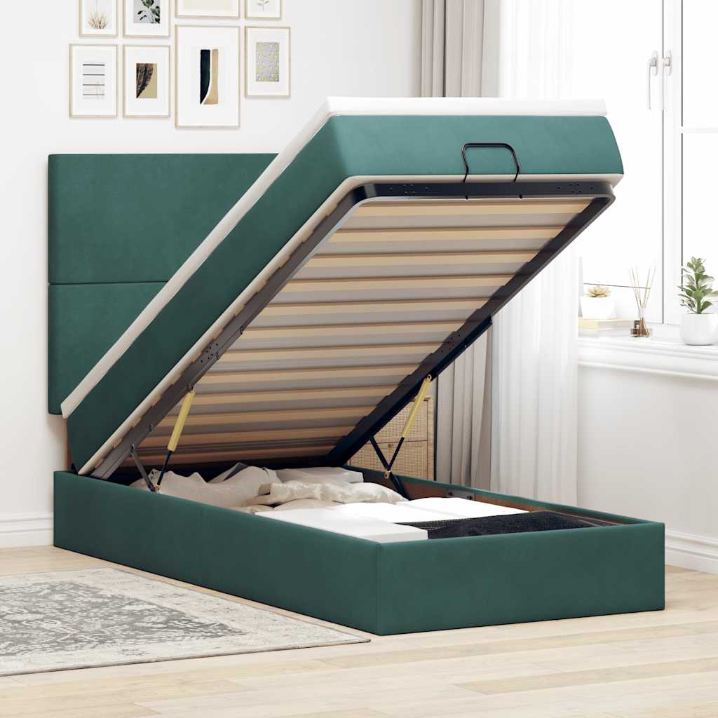 Ottoman bed met matrassen 140x190cm fluweel donkergroen