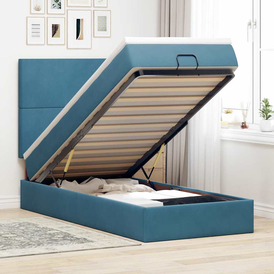 Ottoman bed met matrassen 140x190cm fluweel donkerblauw