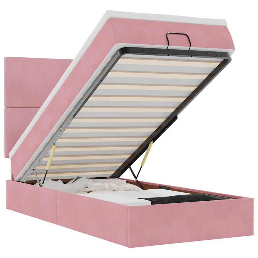 Ottoman bed met matrassen 140x190cm fluweel roze