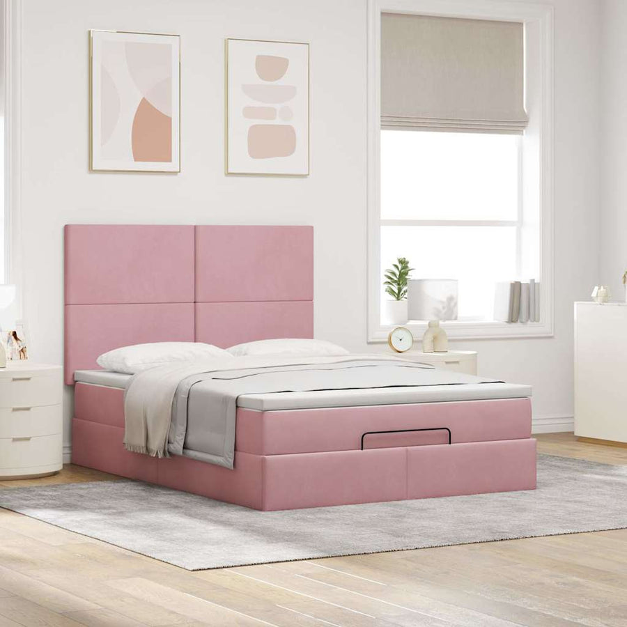 Ottoman bed met matrassen 140x190cm fluweel roze