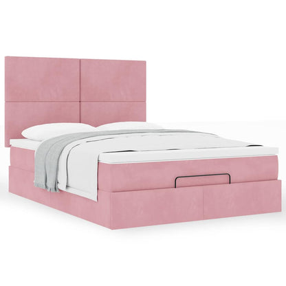 Ottoman bed met matrassen 140x190cm fluweel roze