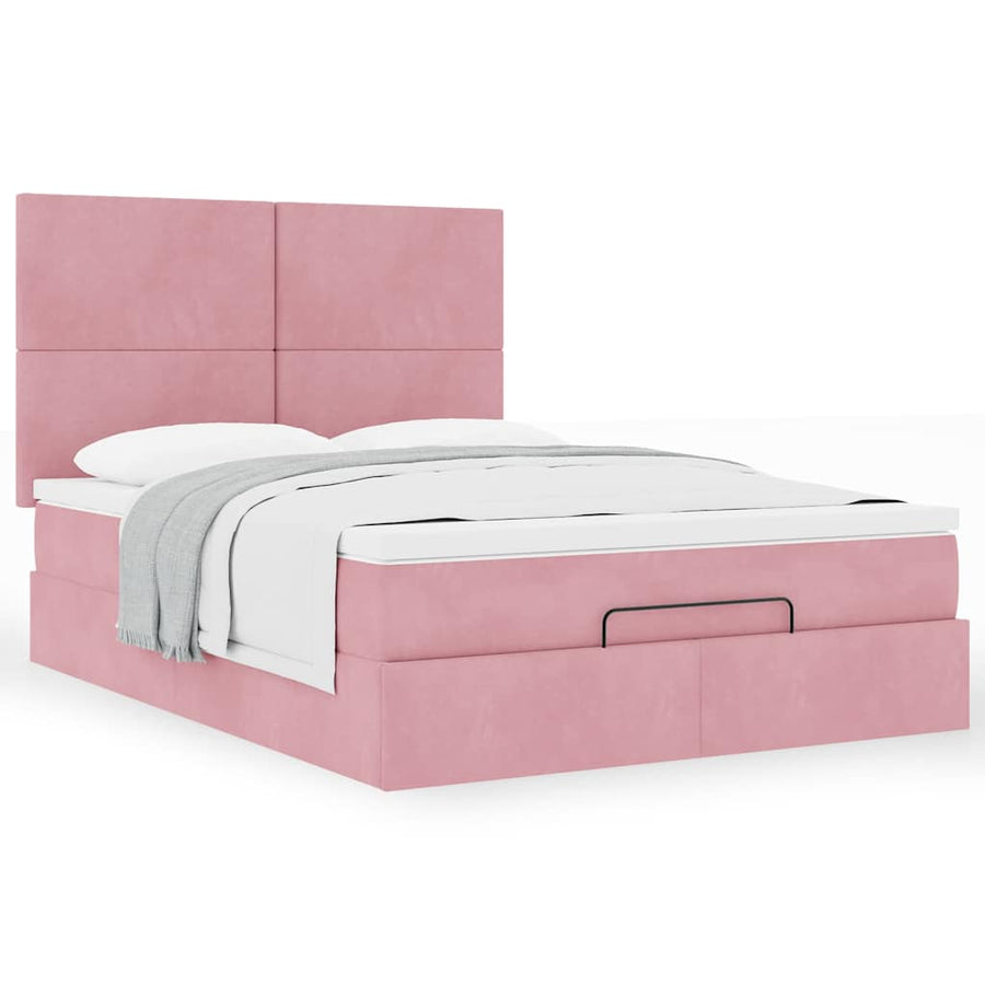 Ottoman bed met matrassen 140x190cm fluweel roze
