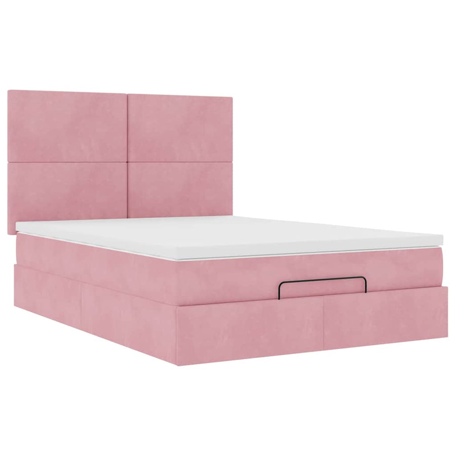 Ottoman bed met matrassen 140x190cm fluweel roze