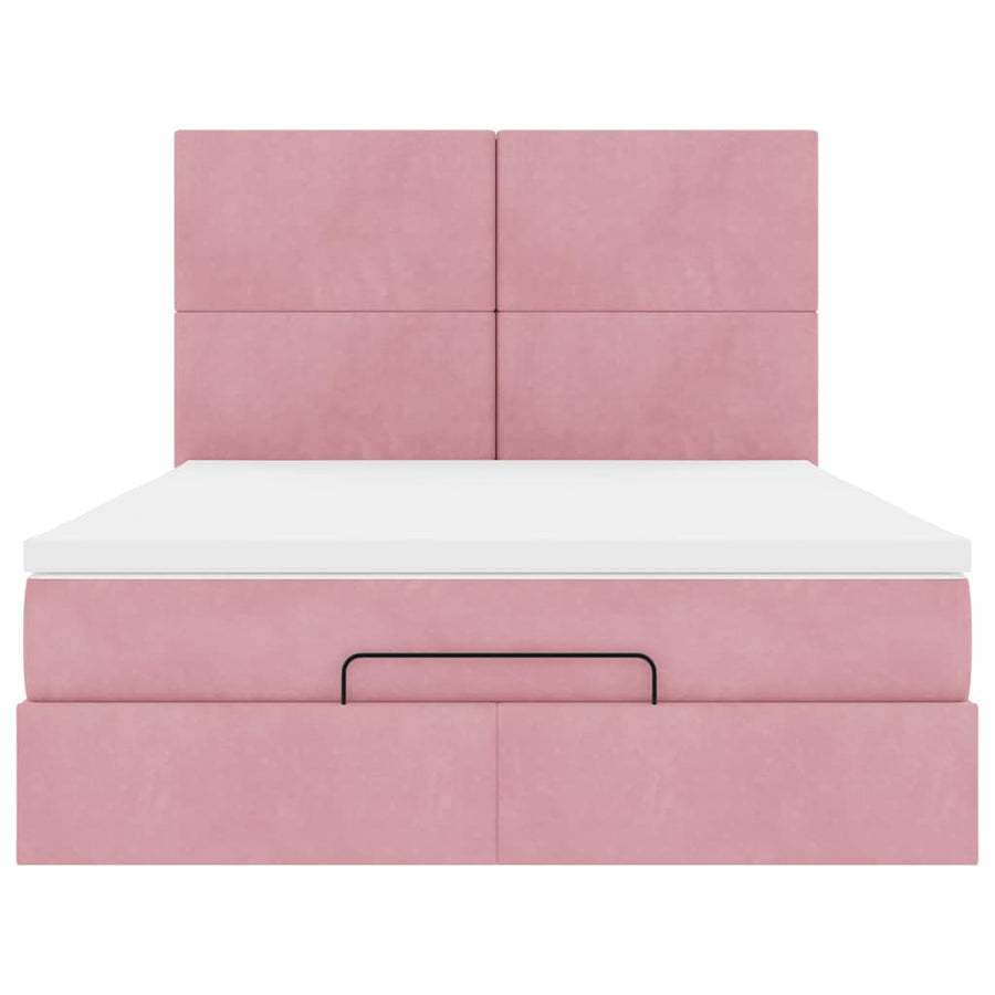 Ottoman bed met matrassen 140x190cm fluweel roze