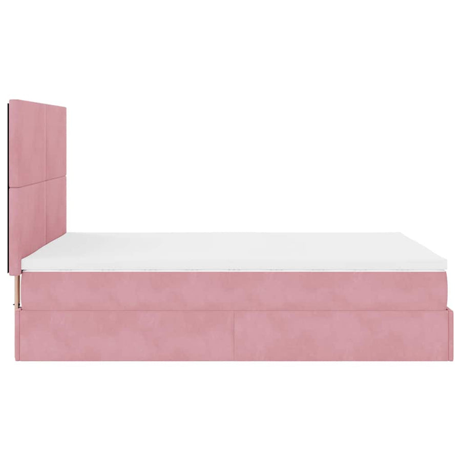 Ottoman bed met matrassen 140x190cm fluweel roze