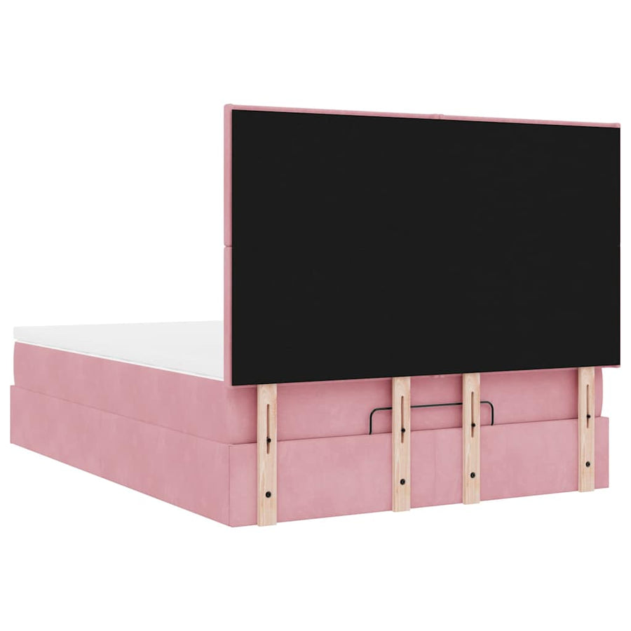 Ottoman bed met matrassen 140x190cm fluweel roze