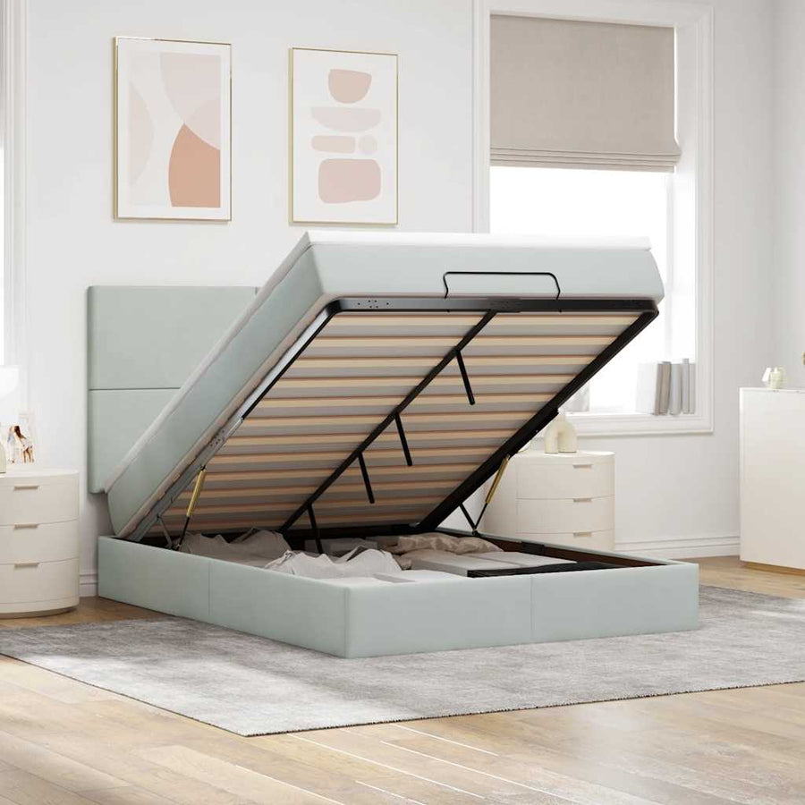 Ottoman bed met matrassen 140x200cm fluweel lichtgrijs