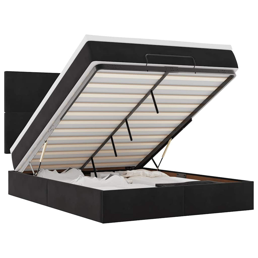 Ottoman Bed Met Matrassen 140X200Cm Fluweel 140 x 200 cm Zwart