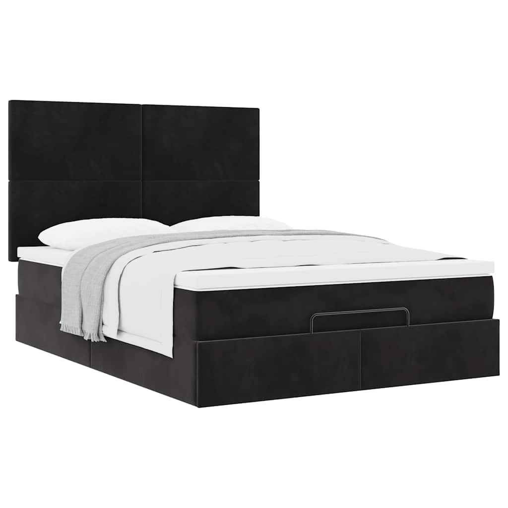 Ottoman Bed Met Matrassen 140X200Cm Fluweel 140 x 200 cm Zwart