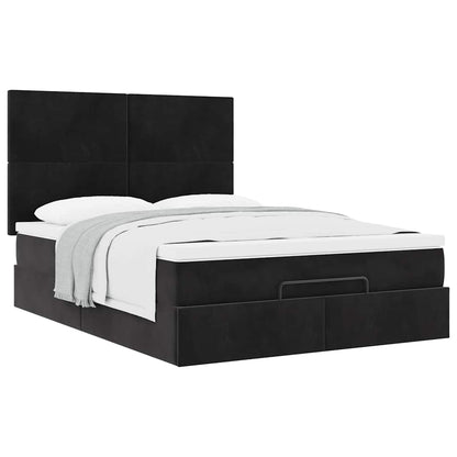 Ottoman Bed Met Matrassen 140X200Cm Fluweel 140 x 200 cm Zwart