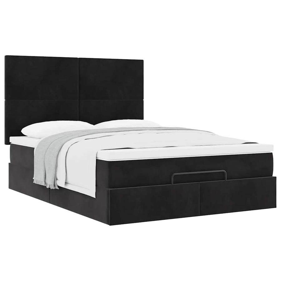 Ottoman Bed Met Matrassen 140X200Cm Fluweel 140 x 200 cm Zwart