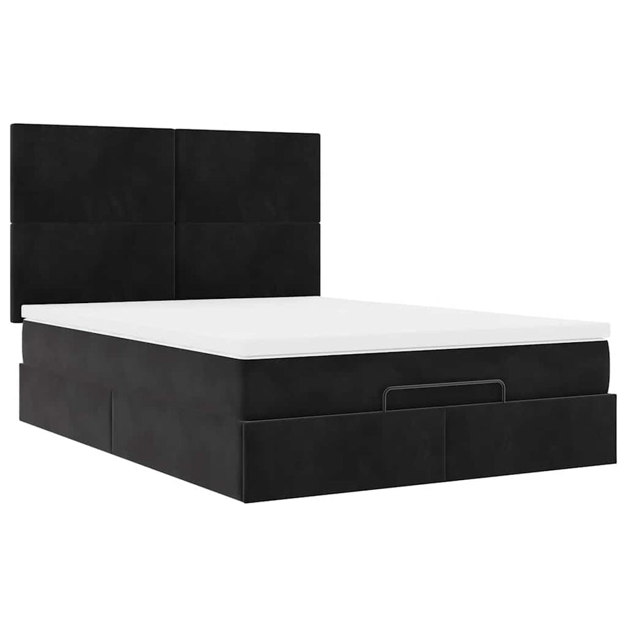Ottoman Bed Met Matrassen 140X200Cm Fluweel 140 x 200 cm Zwart