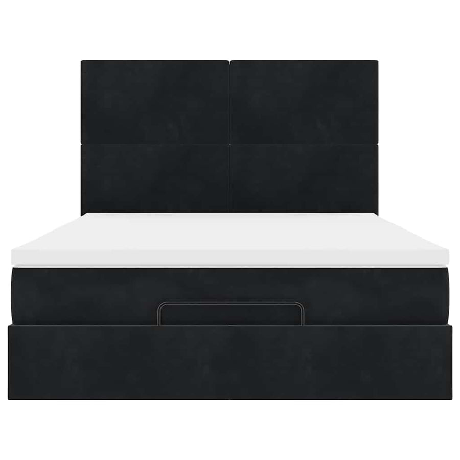 Ottoman Bed Met Matrassen 140X200Cm Fluweel 140 x 200 cm Zwart