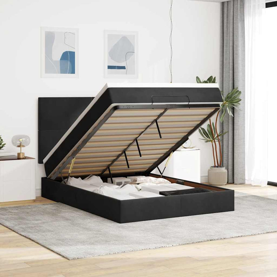 Ottoman Bed Met Matrassen 140X200Cm Fluweel 140 x 200 cm Zwart