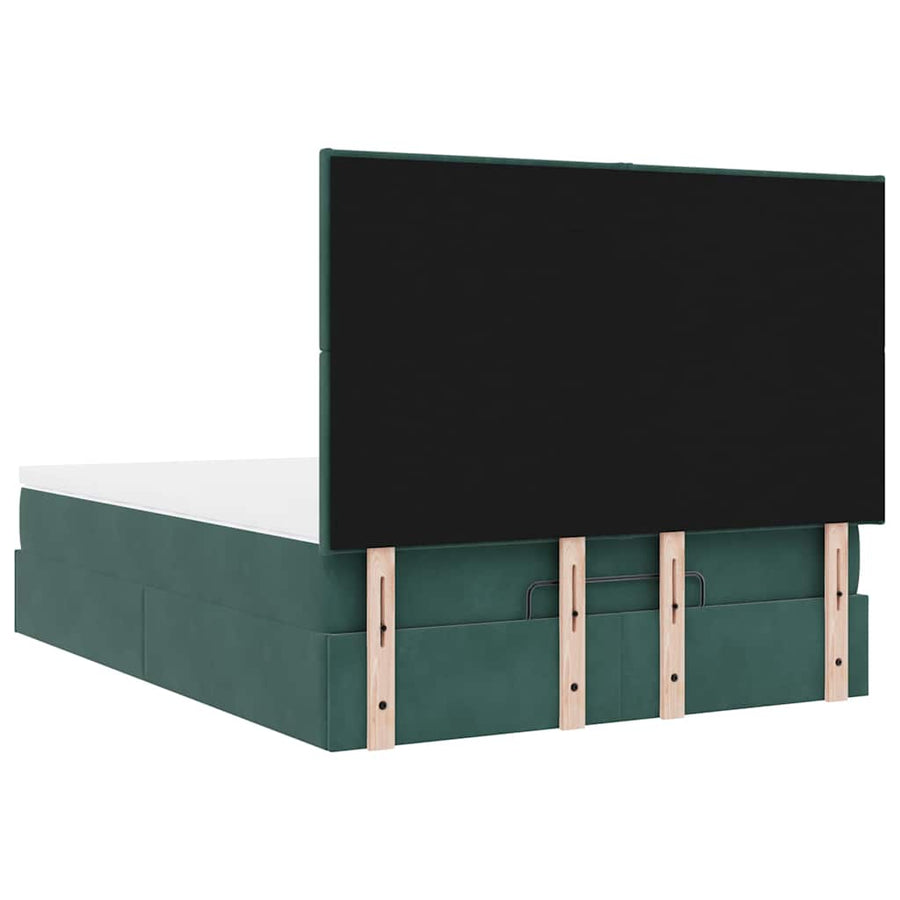 Ottoman bed met matrassen 140x200cm fluweel donkergroen