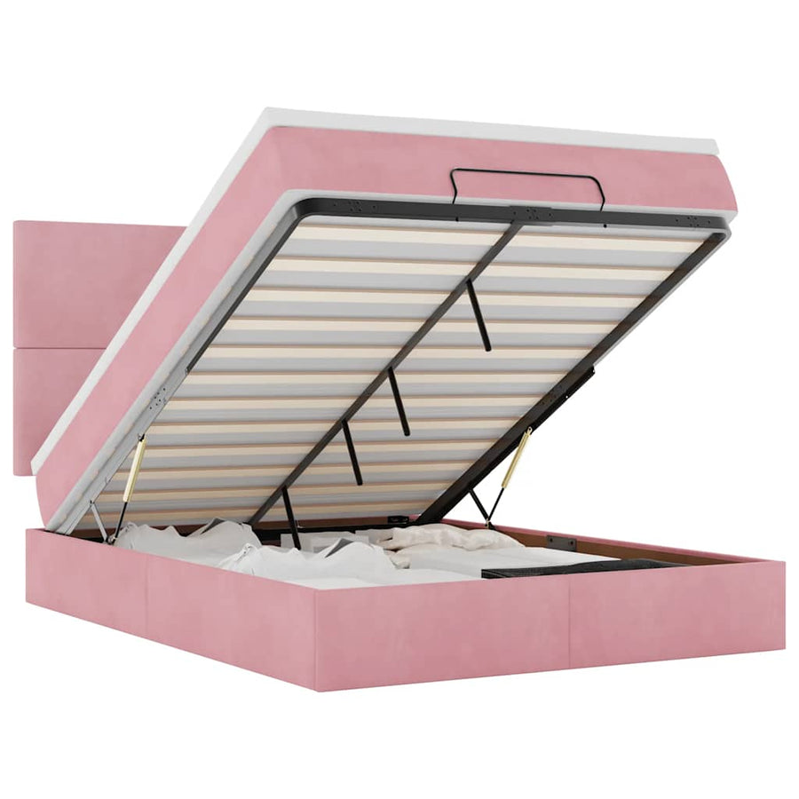 Ottoman bed met matrassen 140x200cm fluweel roze