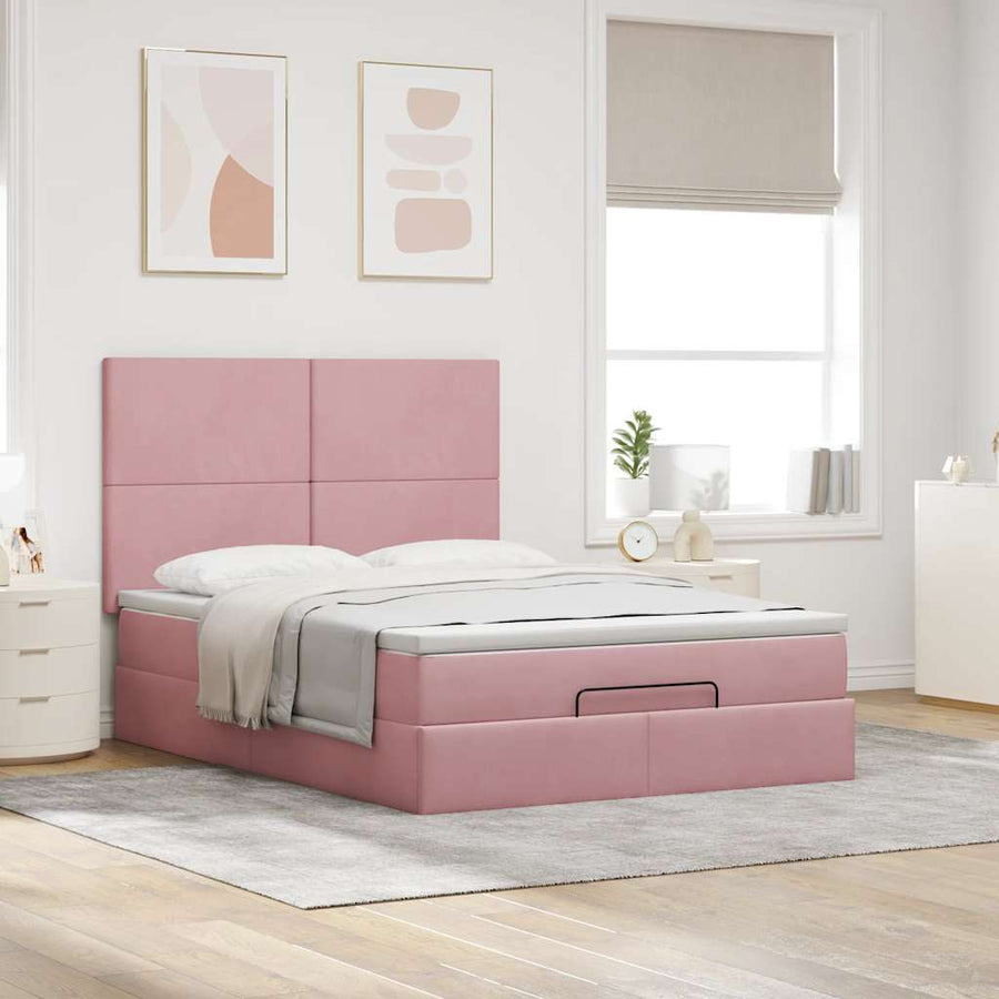 Ottoman bed met matrassen 140x200cm fluweel roze