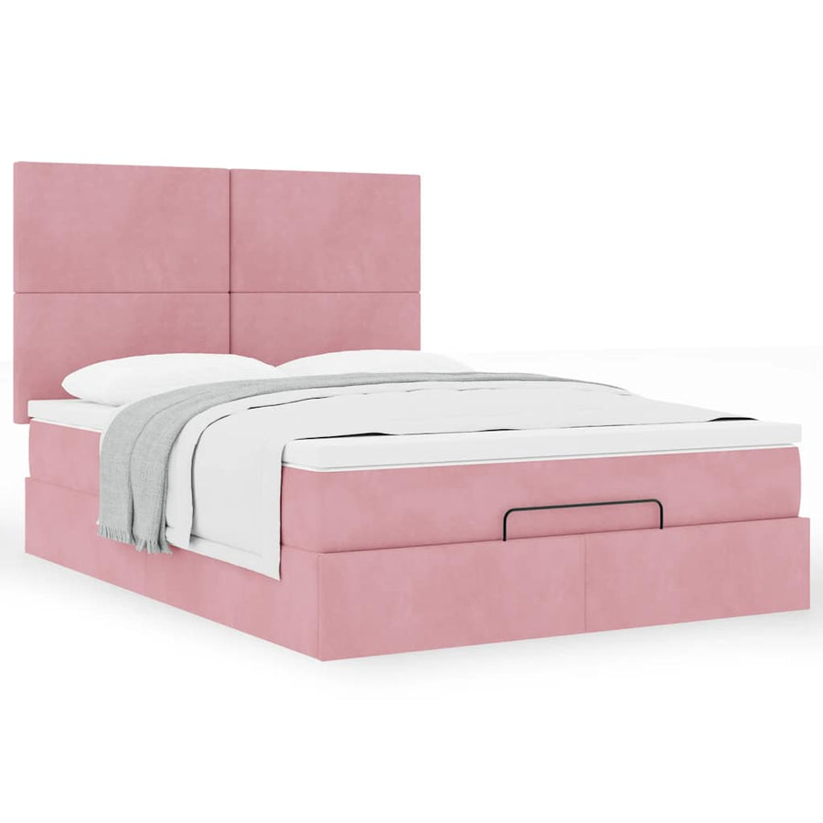Ottoman bed met matrassen 140x200cm fluweel roze