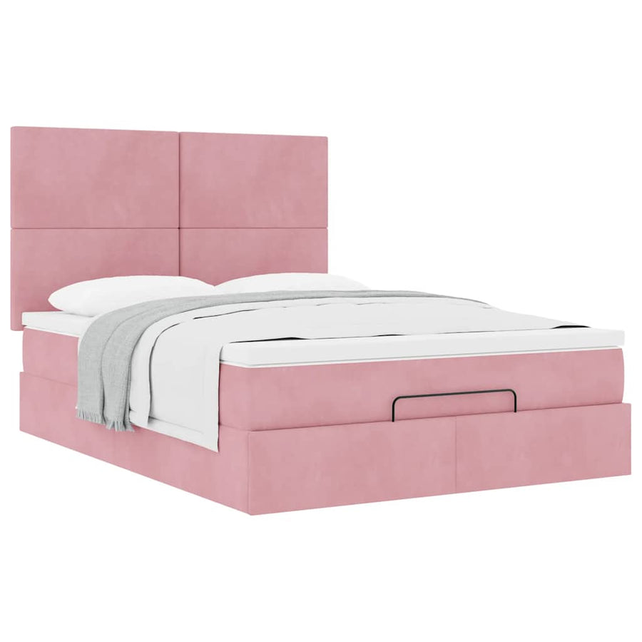 Ottoman bed met matrassen 140x200cm fluweel roze