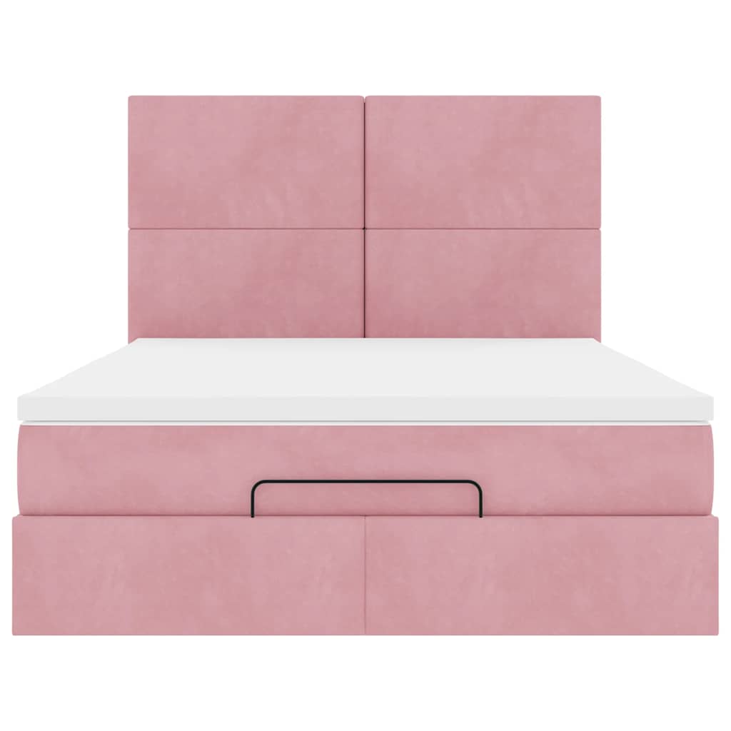 Ottoman bed met matrassen 140x200cm fluweel roze