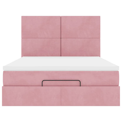 Ottoman bed met matrassen 140x200cm fluweel roze