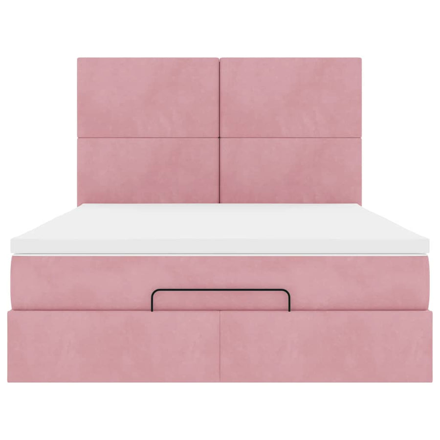 Ottoman bed met matrassen 140x200cm fluweel roze