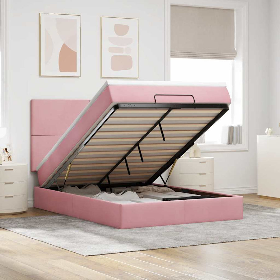 Ottoman bed met matrassen 140x200cm fluweel roze