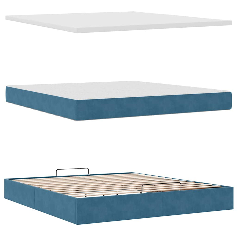 Ottoman bed met matrassen 160x200cm fluweel donkerblauw