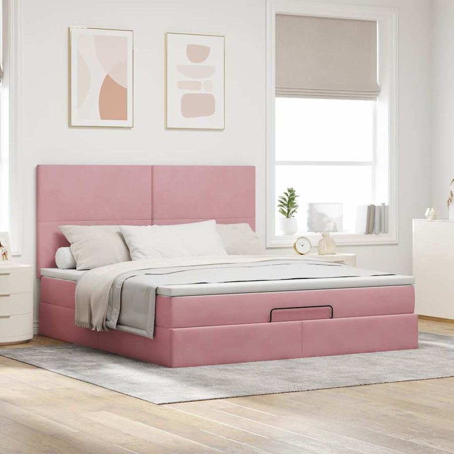 Ottoman bed met matrassen 160x200cm fluweel roze