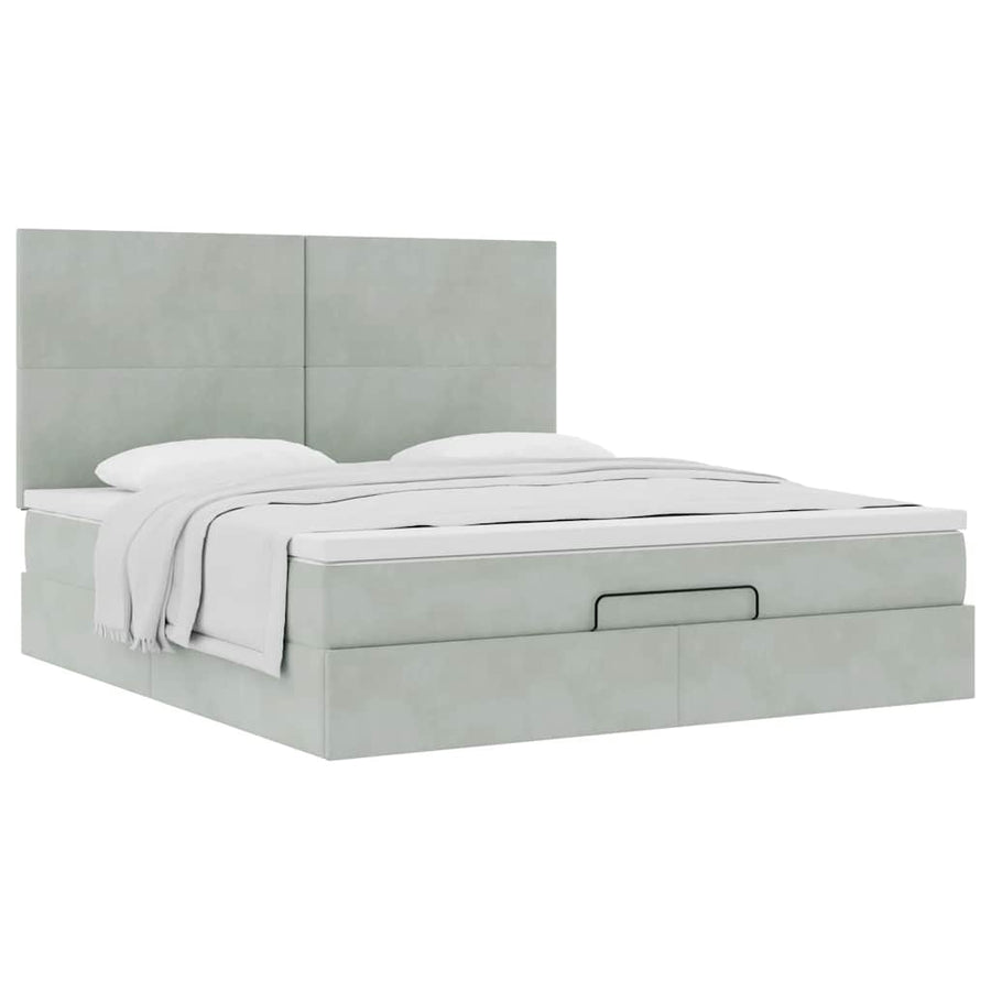 Ottoman bed met matrassen 180x200cm fluweel lichtgrijs
