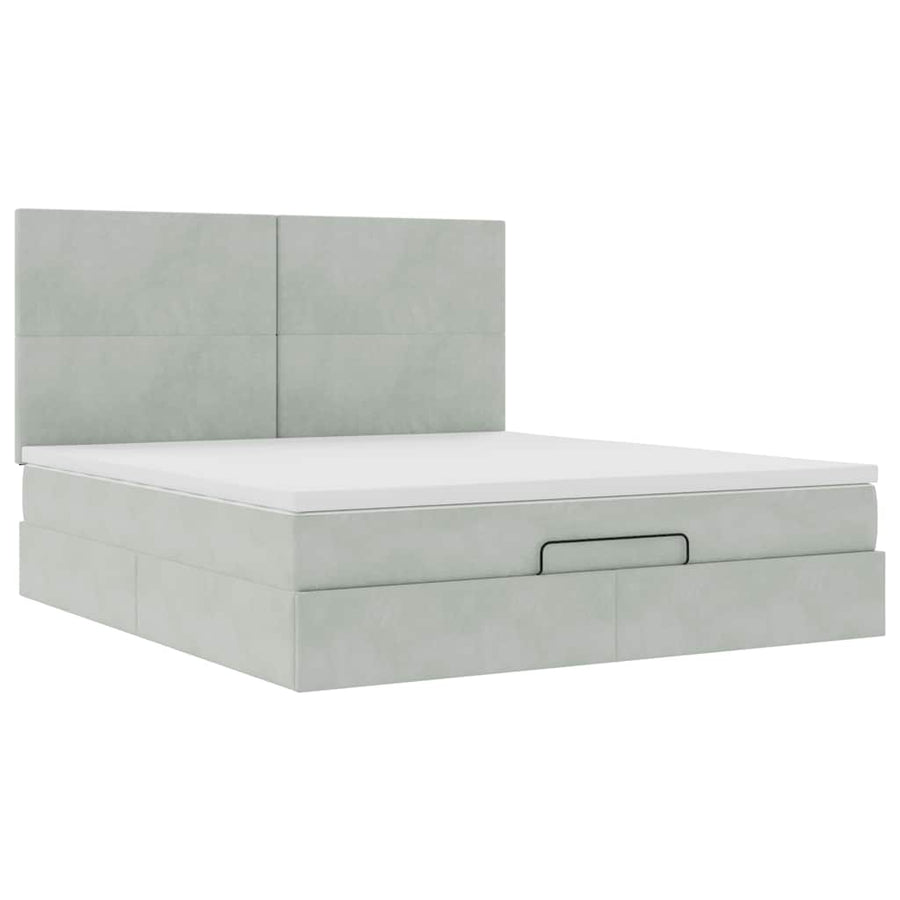 Ottoman bed met matrassen 200x200cm fluweel lichtgrijs