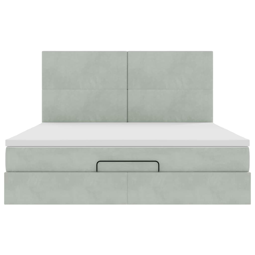 Ottoman bed met matrassen 200x200cm fluweel lichtgrijs