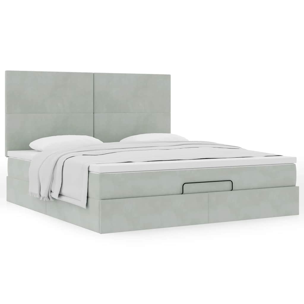 Ottoman bed met matrassen 200x200cm fluweel lichtgrijs