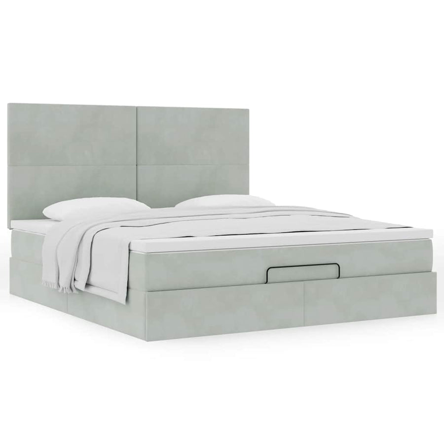 Ottoman bed met matrassen 200x200cm fluweel lichtgrijs