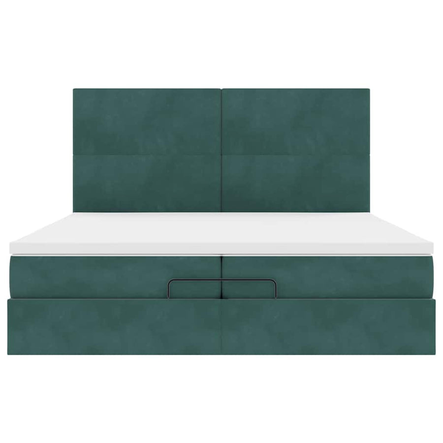 Ottoman bed met matrassen 200x200cm fluweel donkergroen
