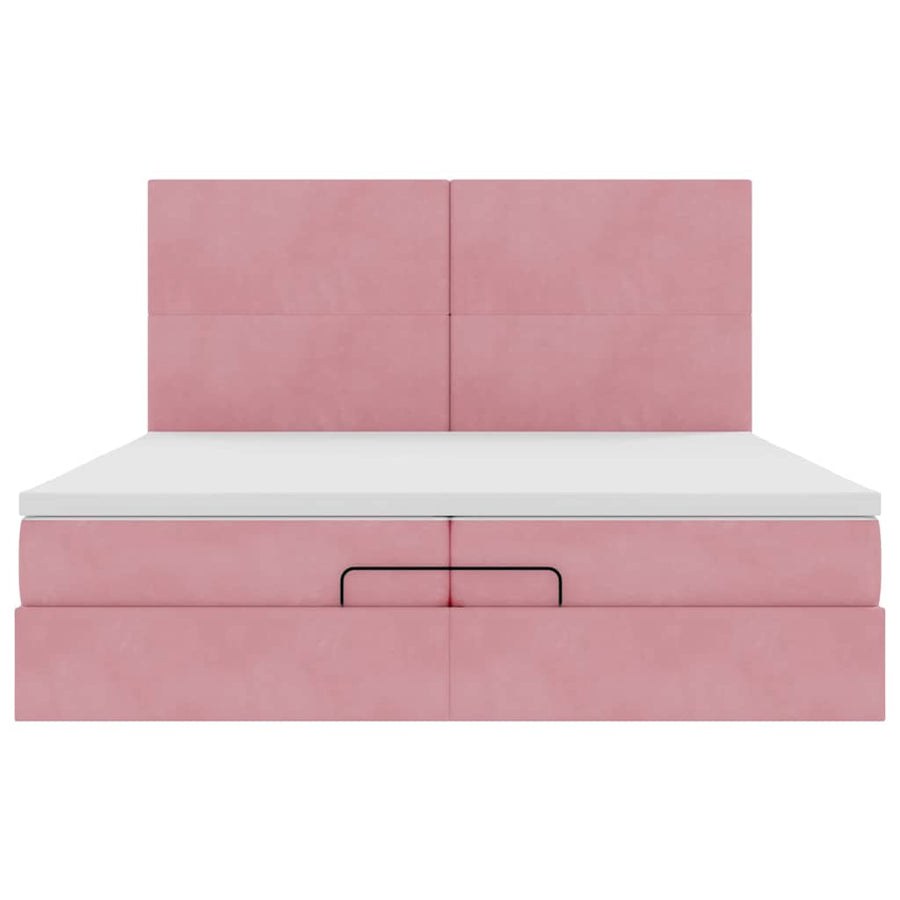 Ottoman bed met matrassen 200x200cm fluweel roze