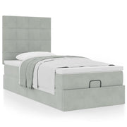 Ottoman bed with mattresses 80x200cm velvet light grey
