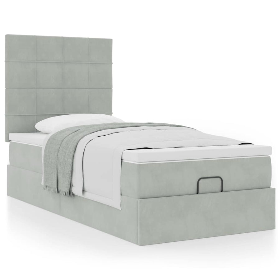 Ottoman bed met matrassen 80x200cm fluweel lichtgrijs